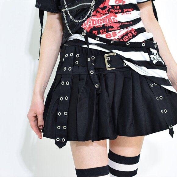 ACDC RAG - Royal Road Punk Rock Black Pleated Skirt - Picture 2 of 3